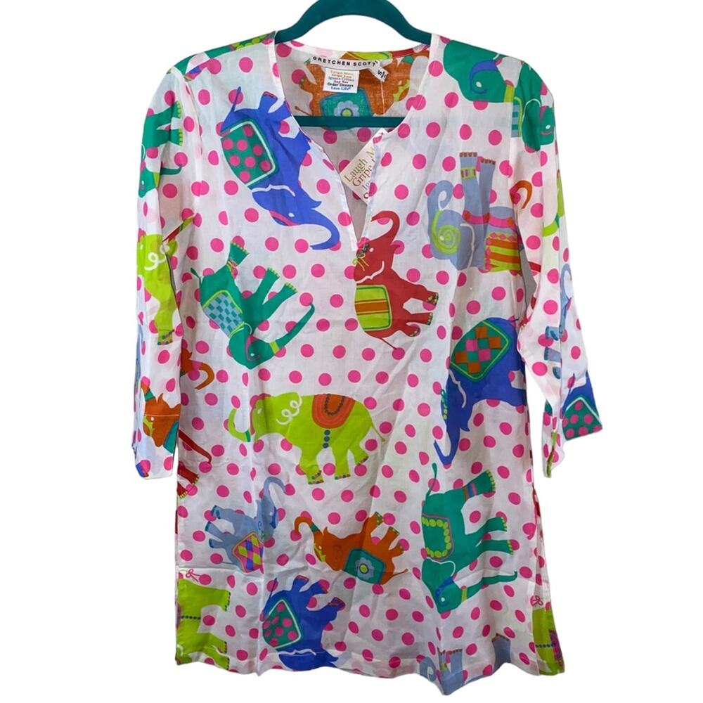 Elephant‎ Print Tunic Gretchen Scott Womens Small NWT Pink Polka Dot Cotton